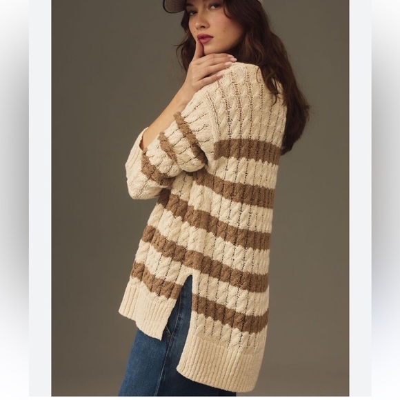 Anthropologie Pilcro Cable-Knit Preppy Striped Sweater - Picture 3 of 14